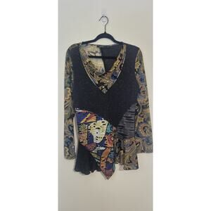Radzoli Top Womens Large Boho Long Sleeve Tunic Patchwork Whimsical Fun Top